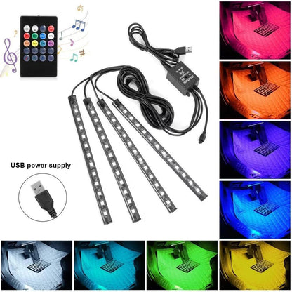 LED Car Interior Footwell 8 Colours RGB Car Atmosphere Lamp Decor Strip Light