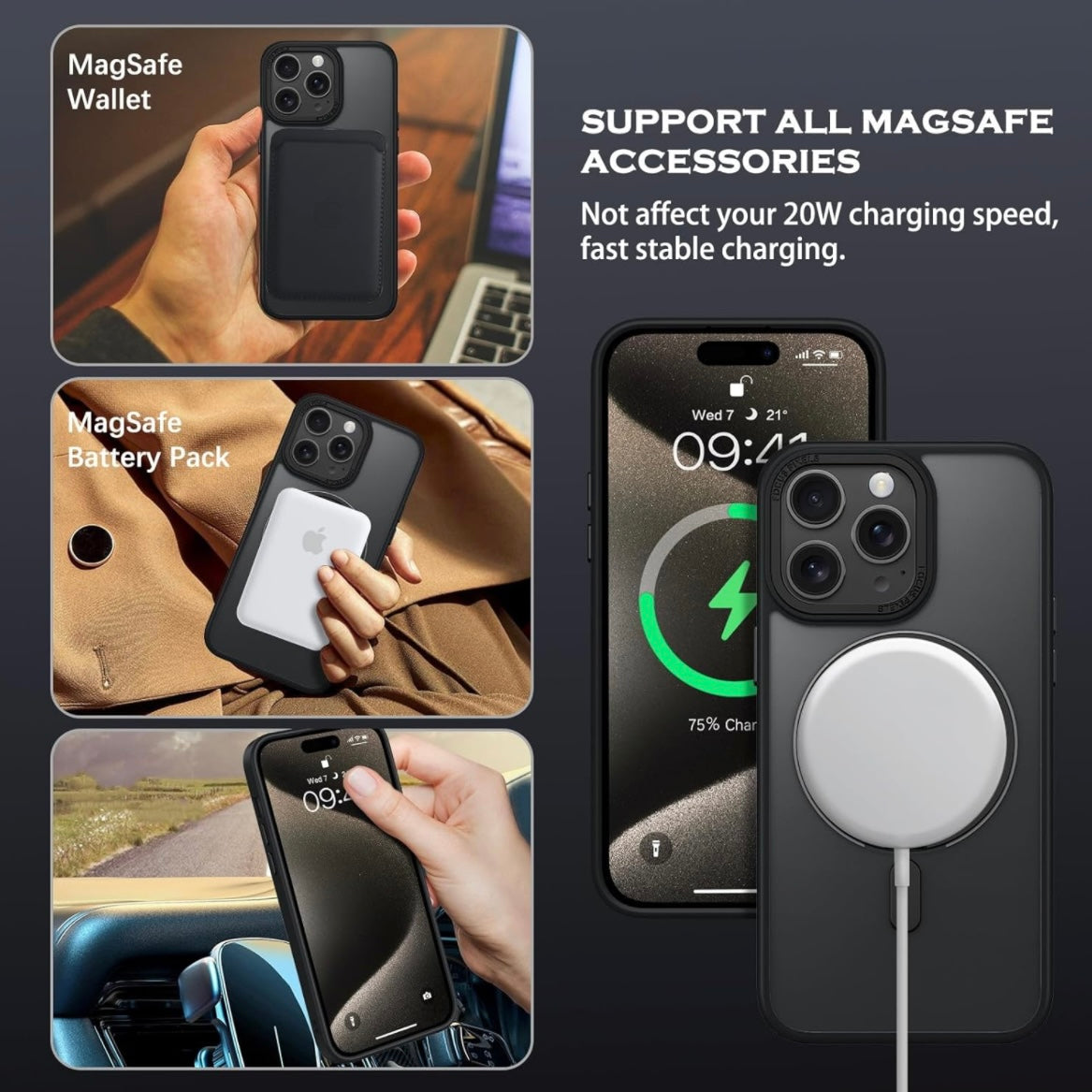For iPhone 16 15 14 Pro Max Plus Magnetic MagSafe Phone Shockproof Case Ring Stand Cover