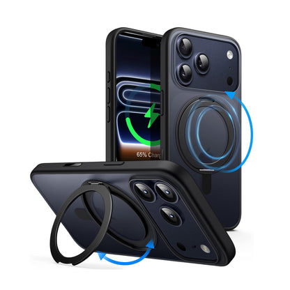 For iPhone 17 Pro (6.3") Magnetic MagSafe Shockproof Case Ring Stand Black Cover