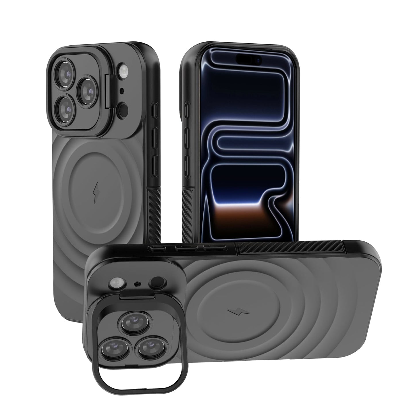 For Apple iPhone 17 Pro Magnetic Magsafe Case Back Camera Holder Ripple Cover (Black)