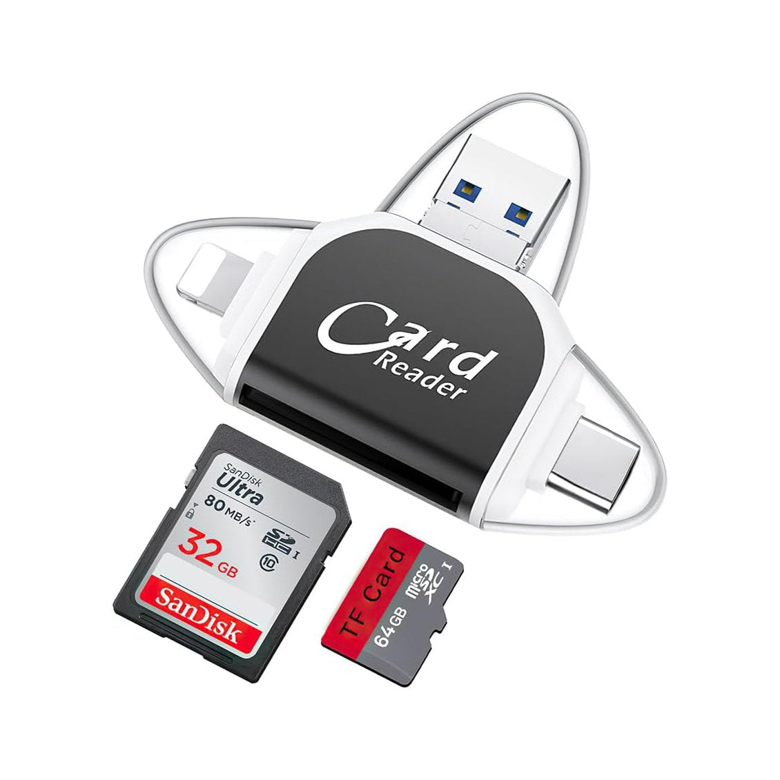 4 In 1 High-Speed Micro SD Card Reader Flash Drive For iPhone iPad Android Type C