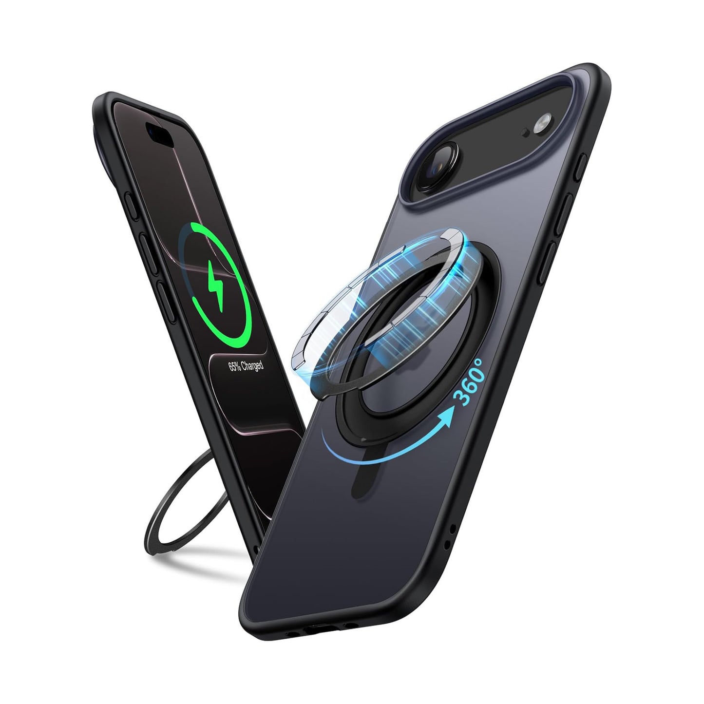 For iPhone 17 Air (6.5") Magnetic MagSafe Shockproof Case Ring Stand Black Cover