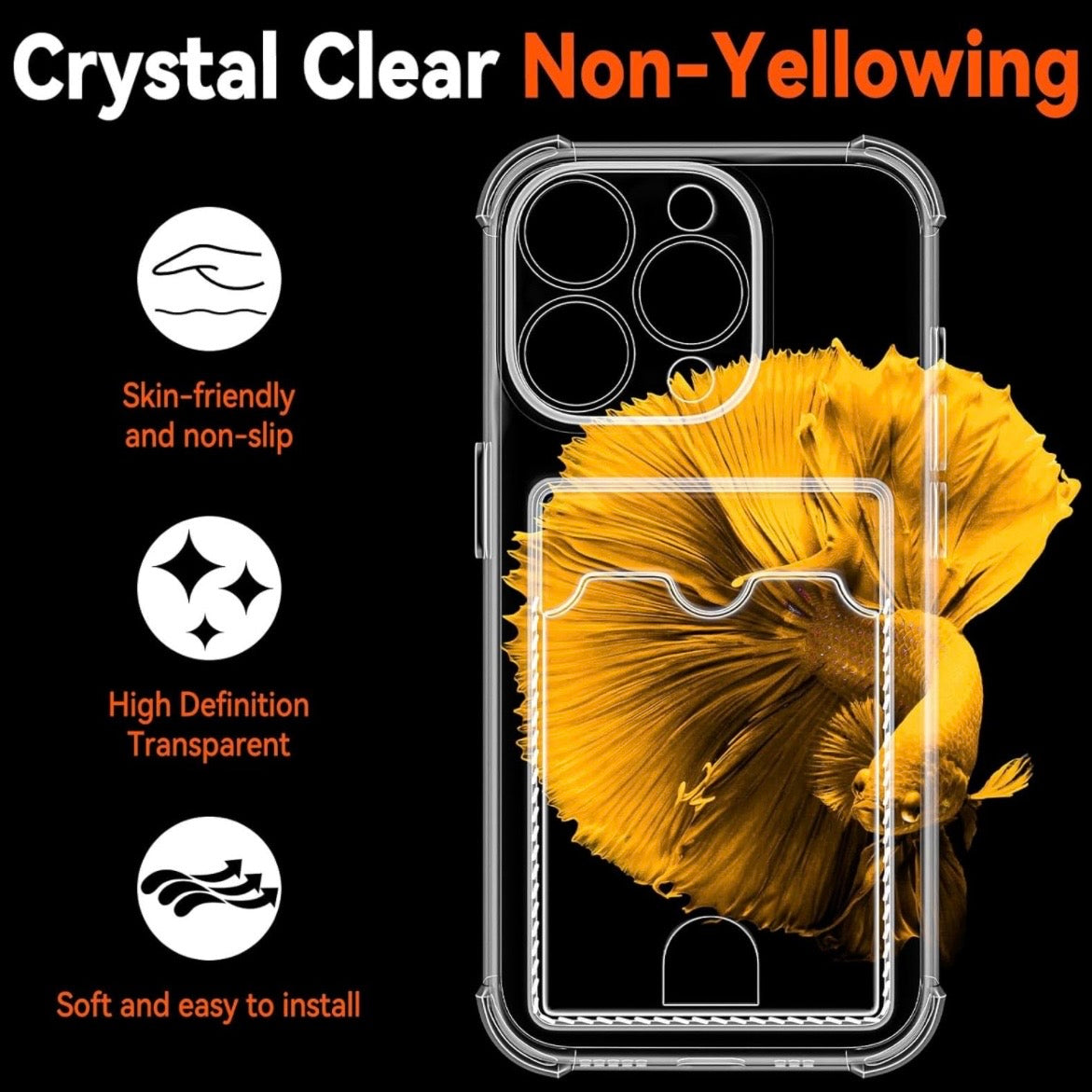 For iPhone 16 15 Pro Max Case with Card Holder, Wallet Case Clear Slim Soft Protective Cover Shockproof Anti-Scratch Phone Card Case