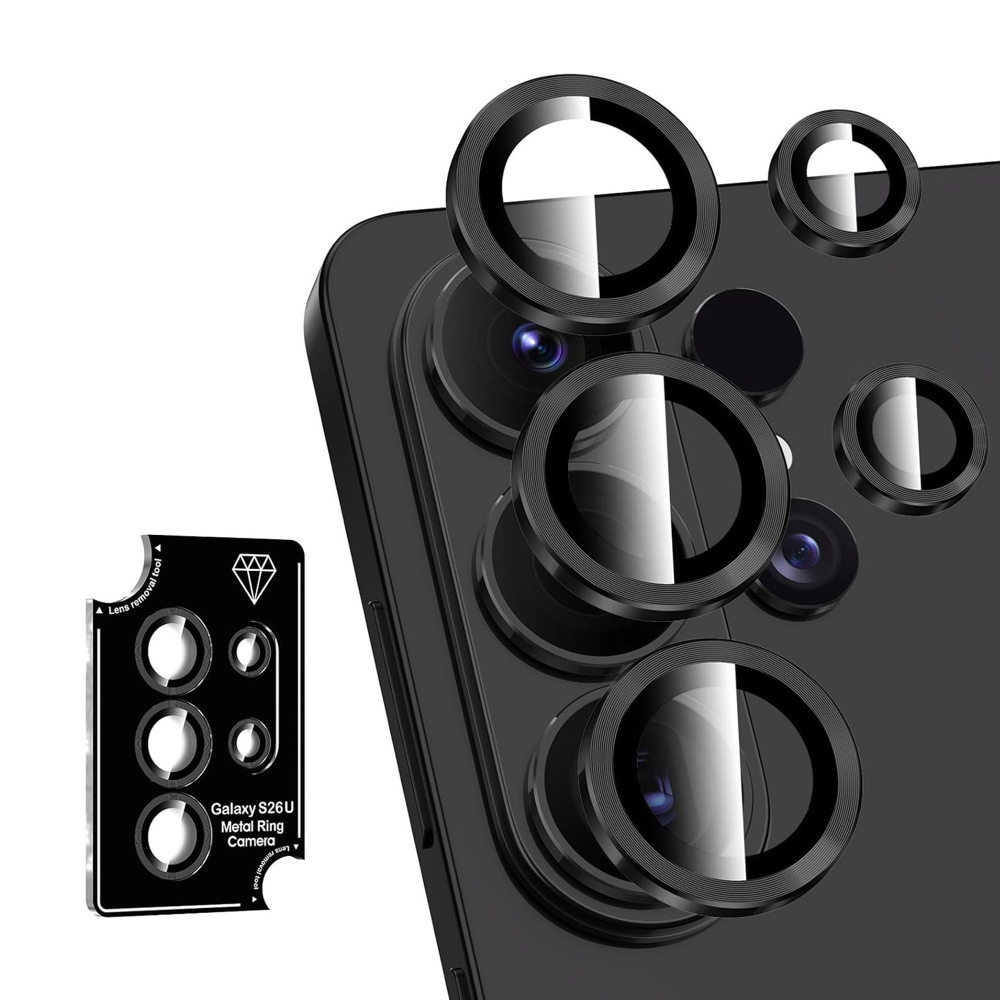 For Samsung Galaxy S26 Ultra Metal Camera Lens Glass Individual Eagle Protector Cover (Black)