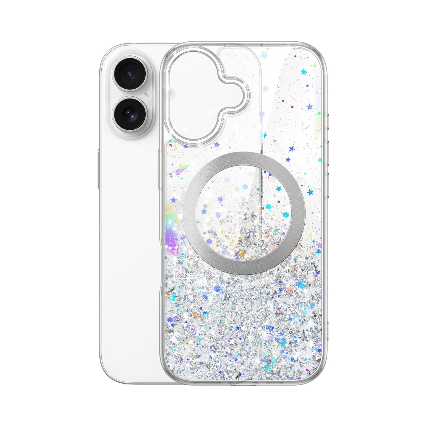 iPhone 17 (6.3") Glitter Case Clear MagSafe Compatible Sparkly Shockproof Bling Phone Cover