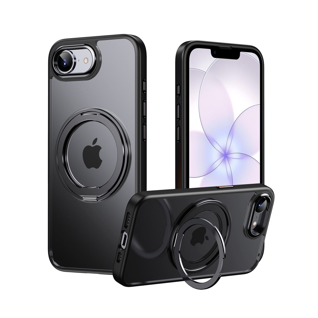 For iPhone 17e / 16e Magnetic MagSafe Shockproof Case Ring KickStand Cover (Black)