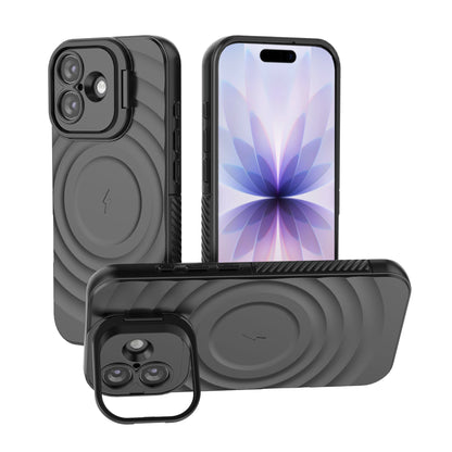 For Apple iPhone 17 Magnetic Magsafe Case Back Camera Holder Ripple Cover (Black)