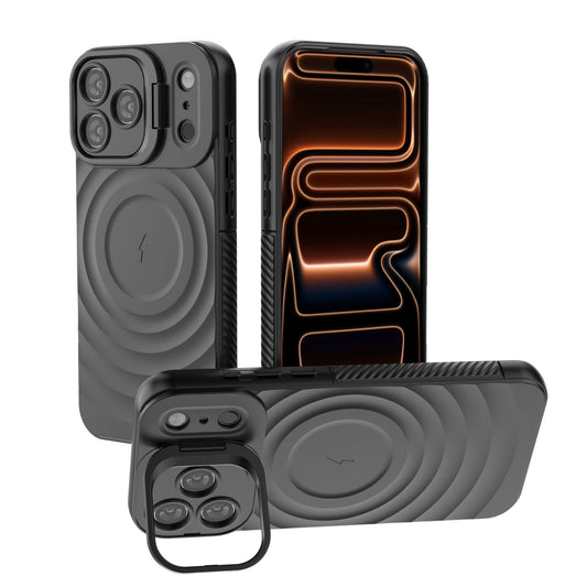 For Apple iPhone 17 Pro Max Magnetic Magsafe Case Back Camera Holder Ripple Cover (Black)
