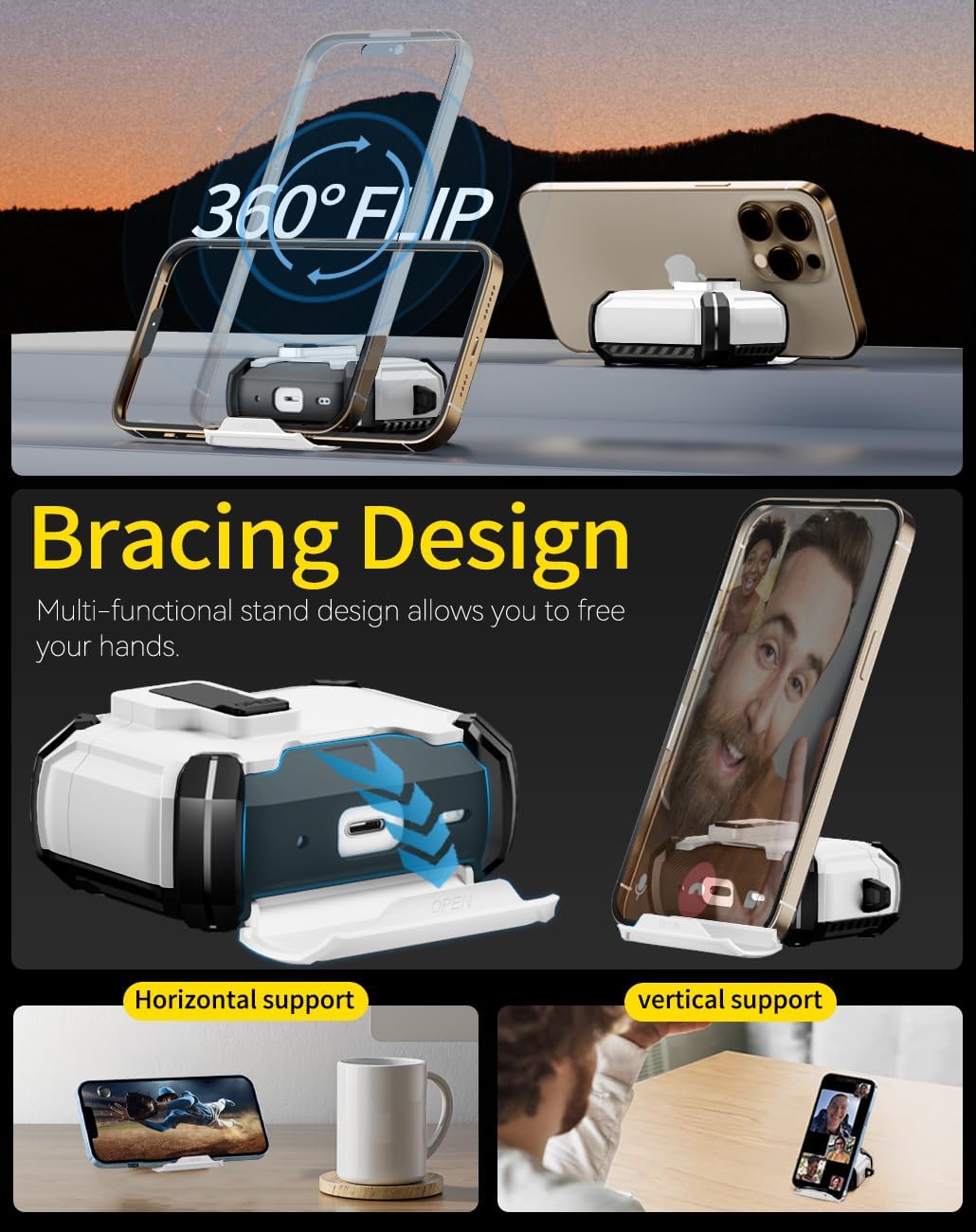 For Airpods Pro 3 (2025) Case with Lock Lid & Stand, Shockproof Protective Cover (White)