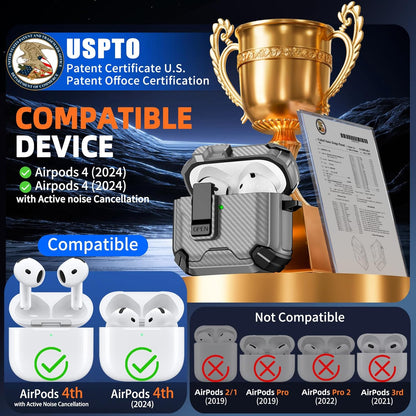 For Airpods 4 Gen (2024) Case with Lock Lid & Stand, Shockproof Protective Cover (Grey)