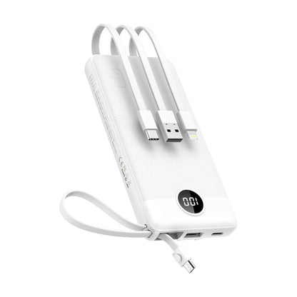 VEEKTOMX Power Bank 10,000mAh with Built-in Cables (White)
