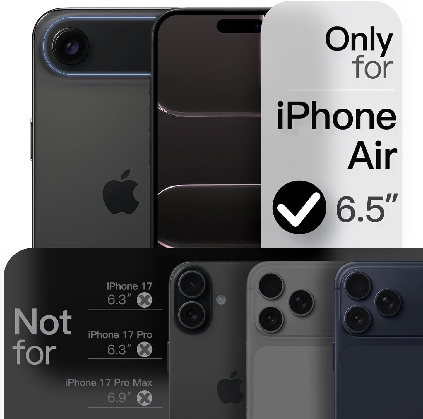 For iPhone 17 Air (6.5") Magnetic MagSafe Shockproof Case Ring Stand Black Cover