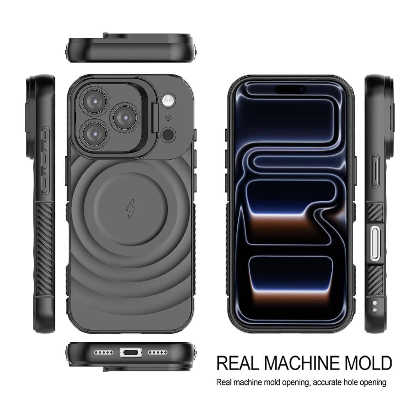 For Apple iPhone 17 Pro Magnetic Magsafe Case Back Camera Holder Ripple Cover (Black)