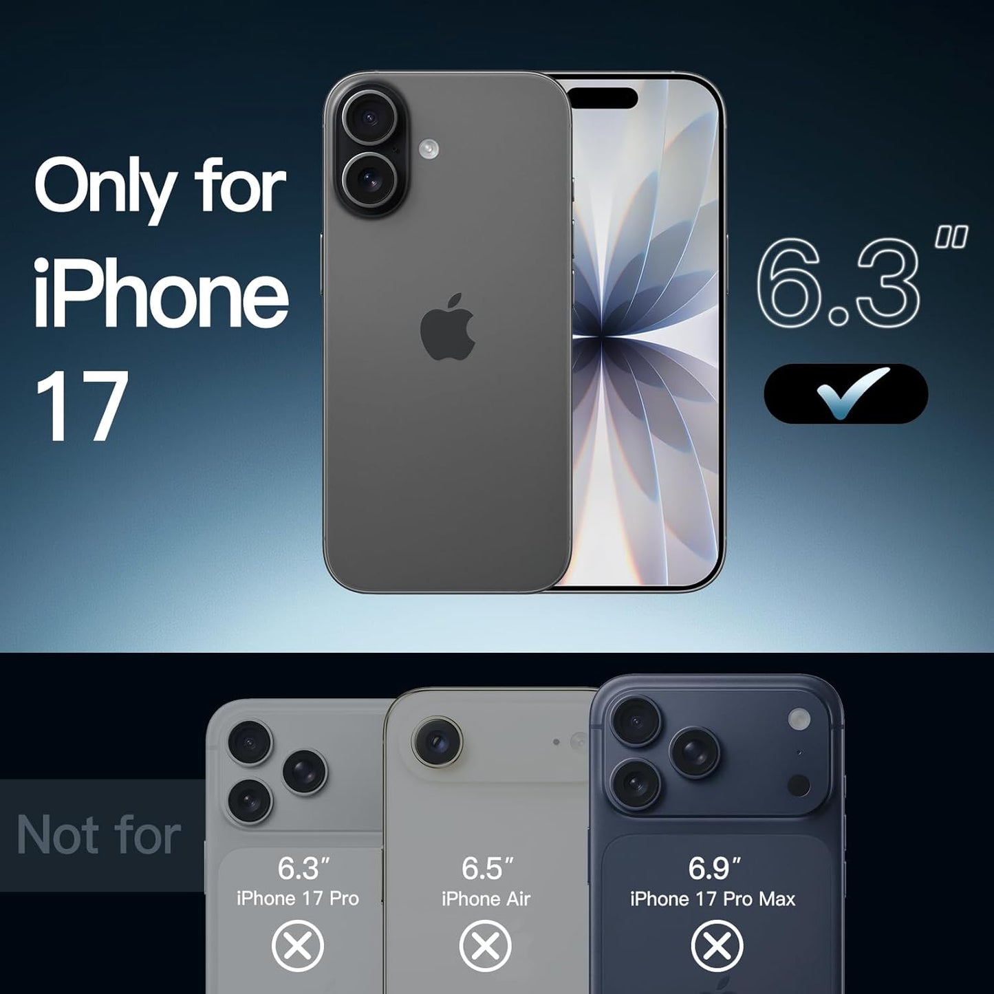 For Apple iPhone 17 (6.3") Black Crystal Case Compatible with MagSafe