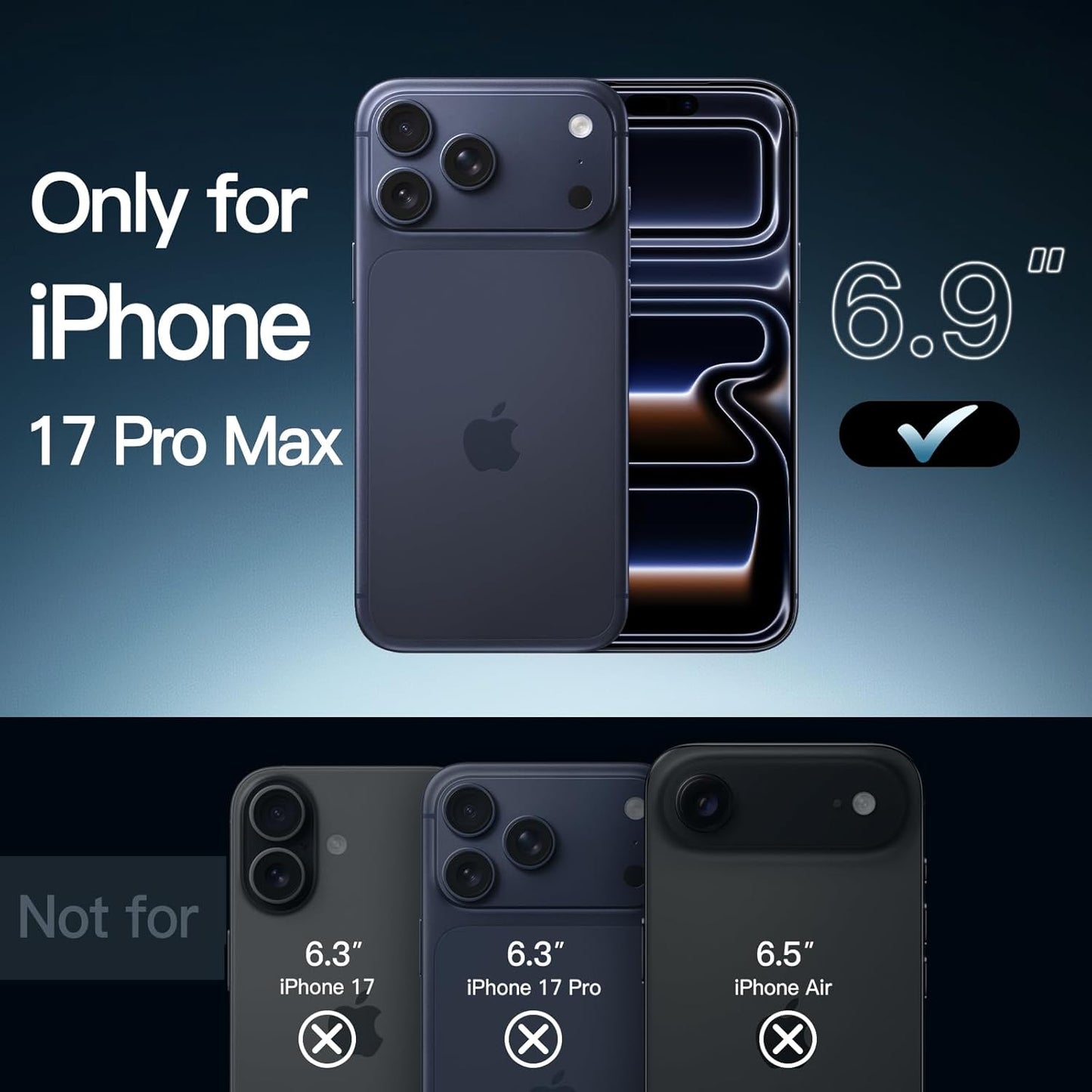 For Apple iPhone 17 Pro Max (6.9") Black Crystal Case Compatible with MagSafe