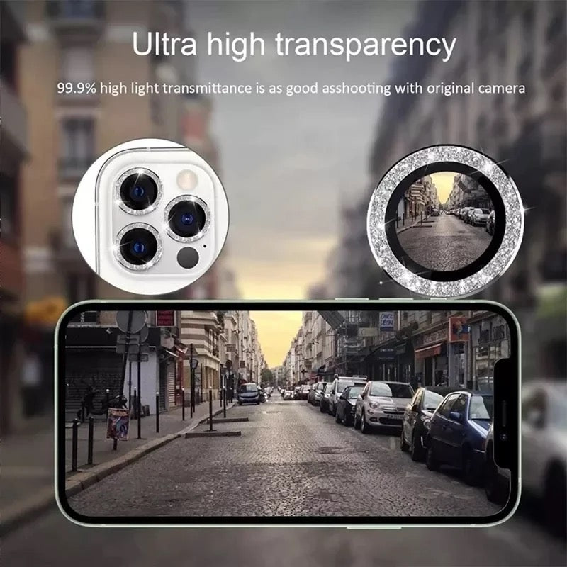For iPhone Metal Camera Len Glitter Cover Glass Protector Bling