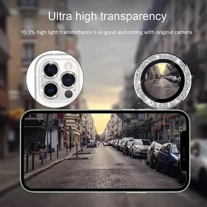 For iPhone Metal Camera Len Glitter Cover Glass Protector Bling