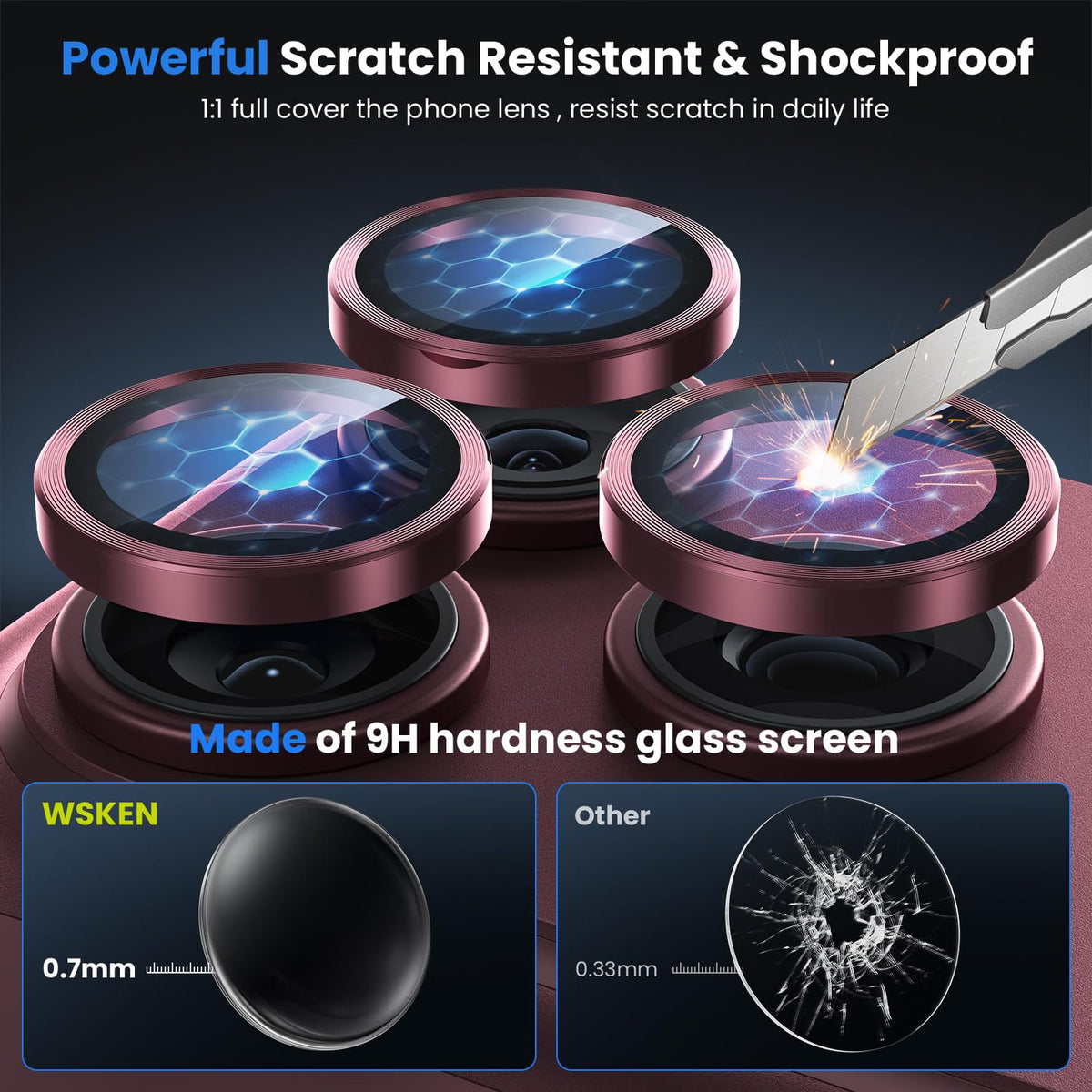 Metal Camera Lens Glass Individual Eagle Protector Cover - For Apple iPhone 18 Pro / 18 Pro Max / 17 Pro / 17 Pro Max (3pcs)