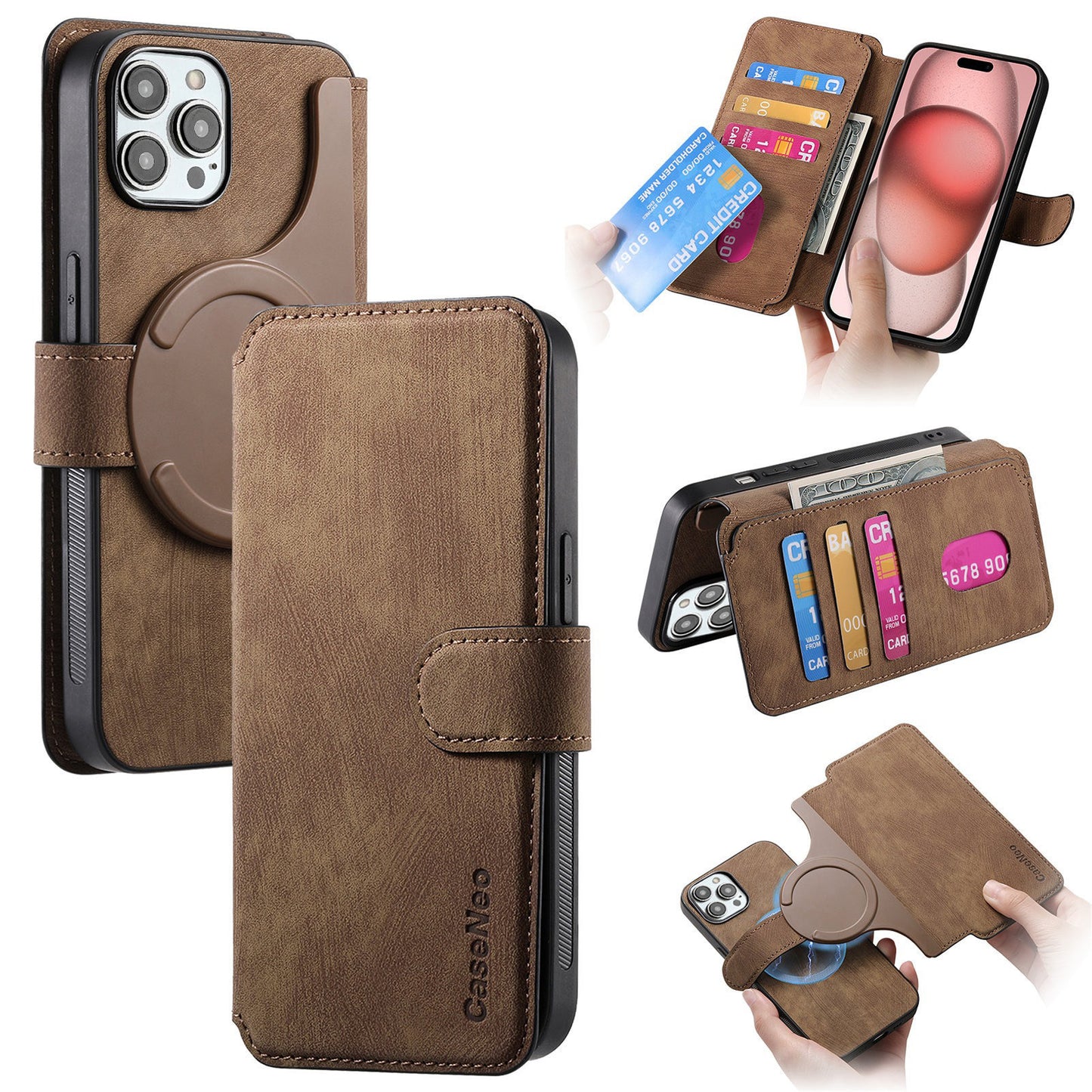 For iPhone 16 Pro Max Plus Detachable Wallet Case Flip Leather Magsafe Magnetic Cover