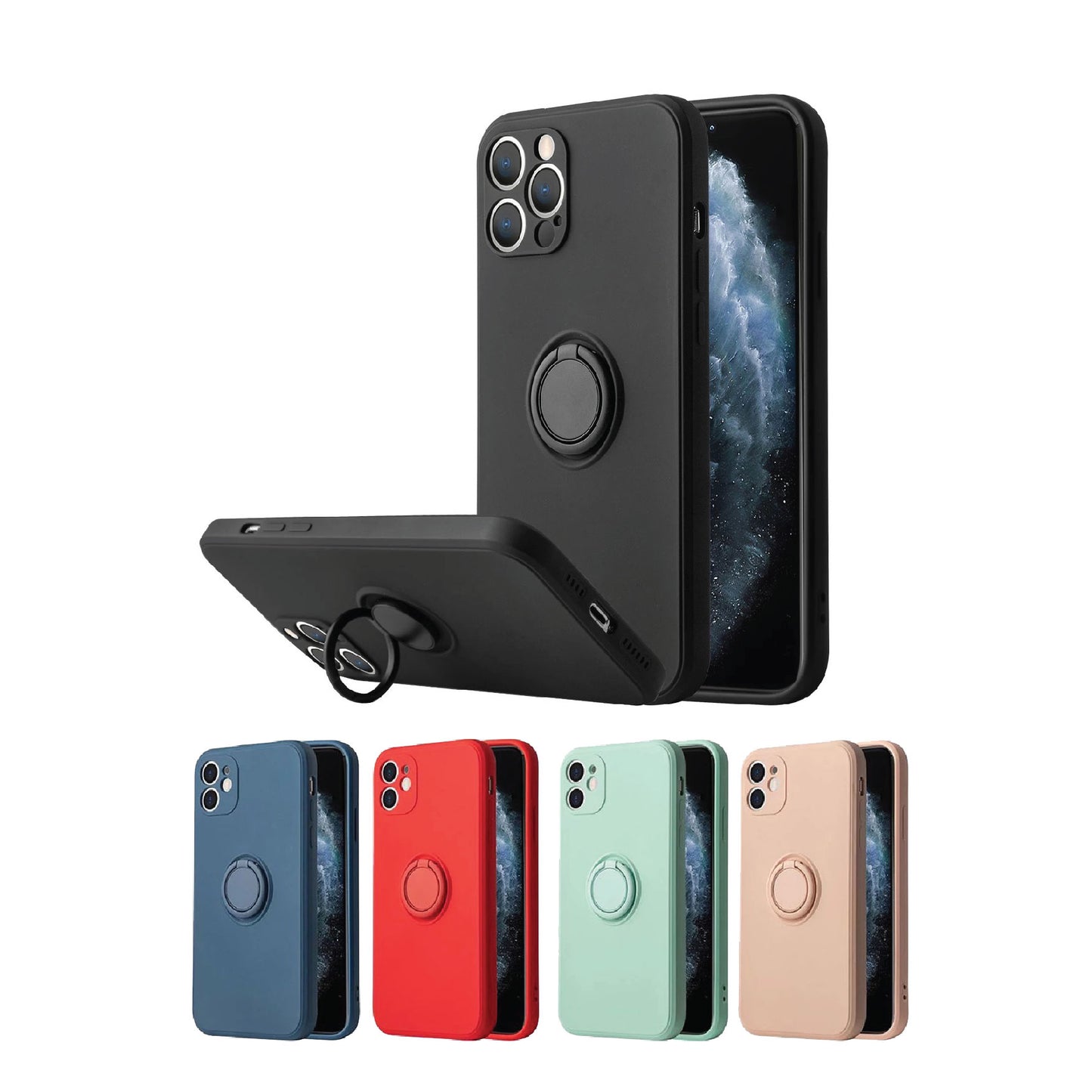 Ring Stand Case Shockproof Magnet Silicone Cover For iPhone