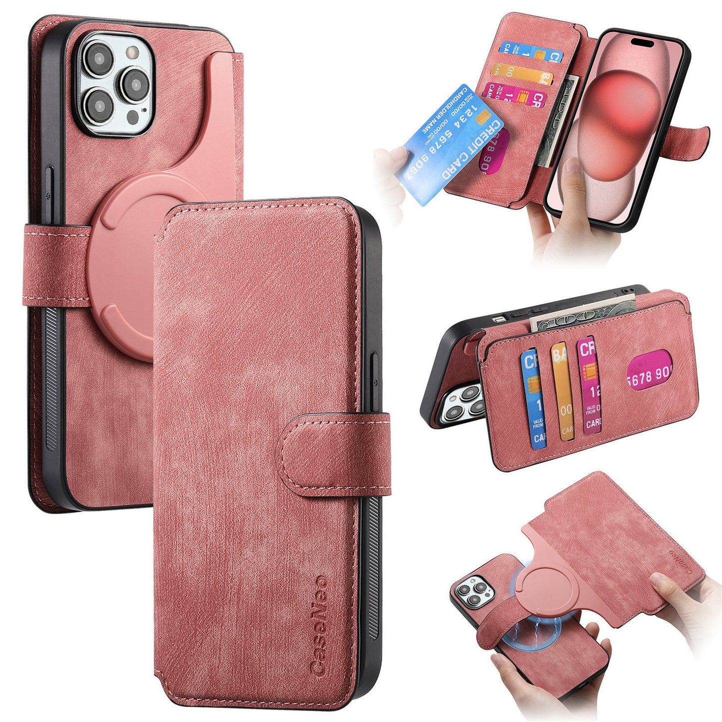For iPhone 16 Pro Max Plus Detachable Wallet Case Flip Leather Magsafe Magnetic Cover