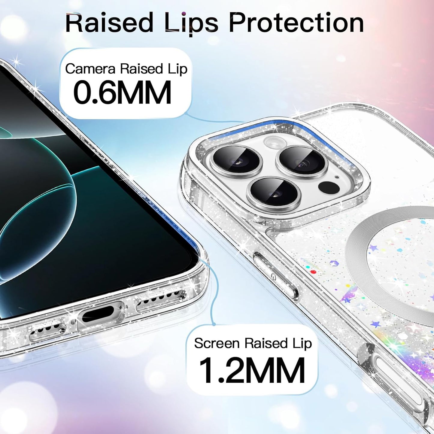 iPhone 16 Pro Max Glitter Case Clear MagSafe Compatible Sparkly Shockproof Bling Phone Cover