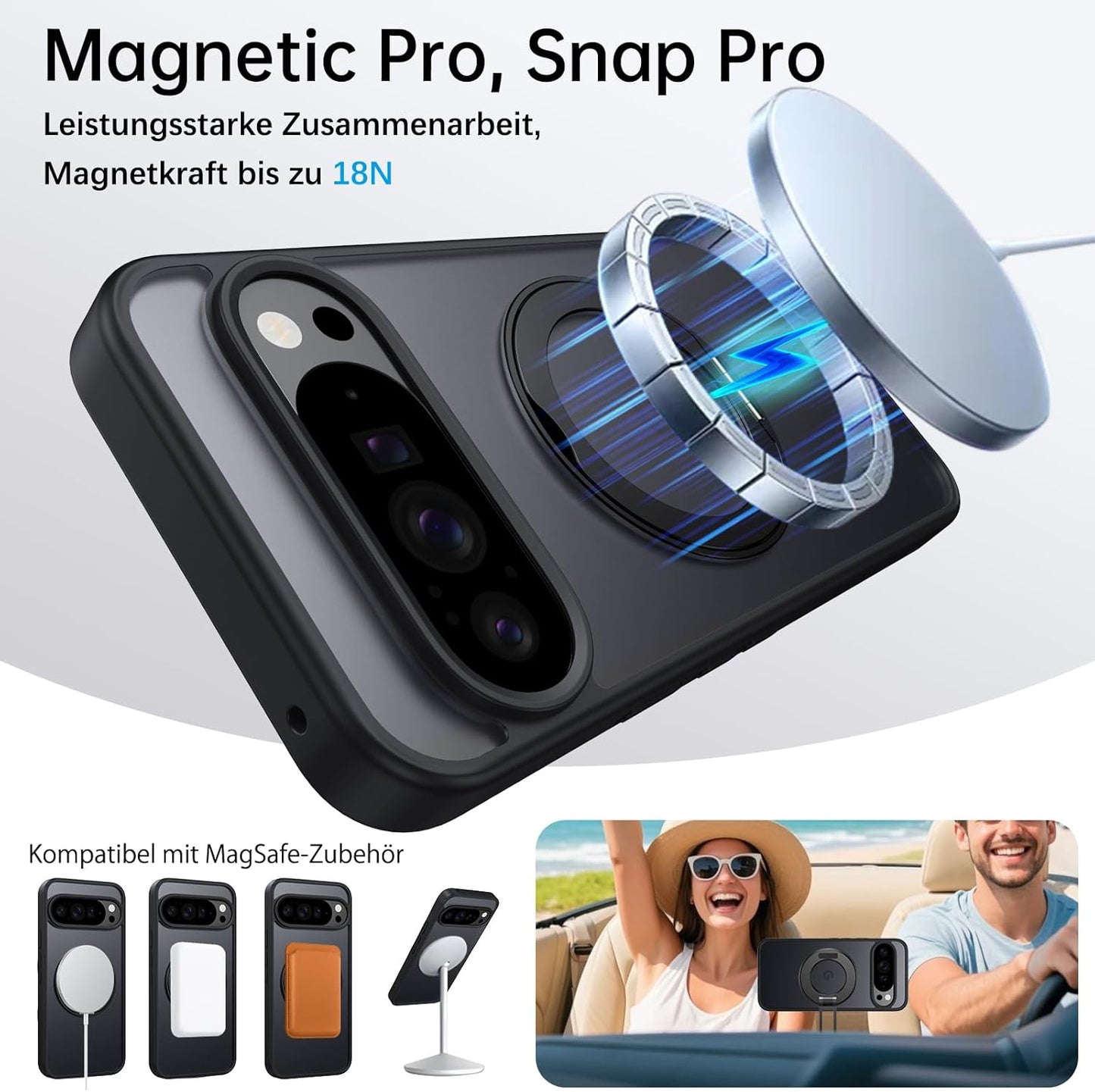 Matte Magnetic Case for Google Pixel 10/ Pixel 10 Pro Compatible with MagSafe Shockproof Phone Cover (Black)