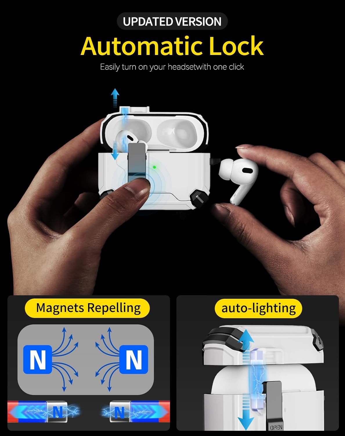 For Airpods Pro 3 (2025) Case with Lock Lid & Stand, Shockproof Protective Cover (White)