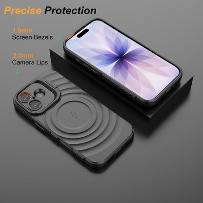For Apple iPhone 17 Magnetic Magsafe Case Back Camera Holder Ripple Cover (Black)