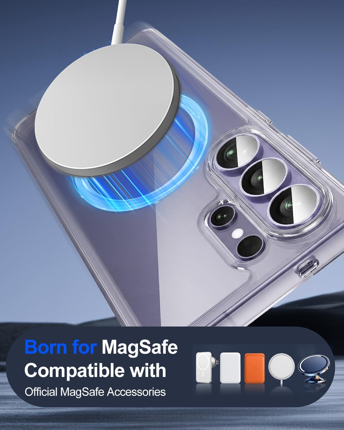 For Samsung Galaxy S26 Ultra (6.9") Clear Magnetic Case, Hard Back Protective Cover, With MagSafe