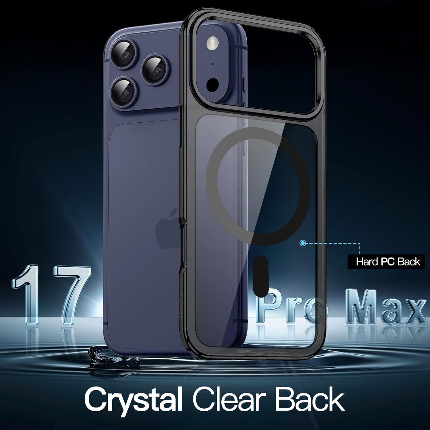 For Apple iPhone 17 Pro Max (6.9") Black Crystal Case Compatible with MagSafe