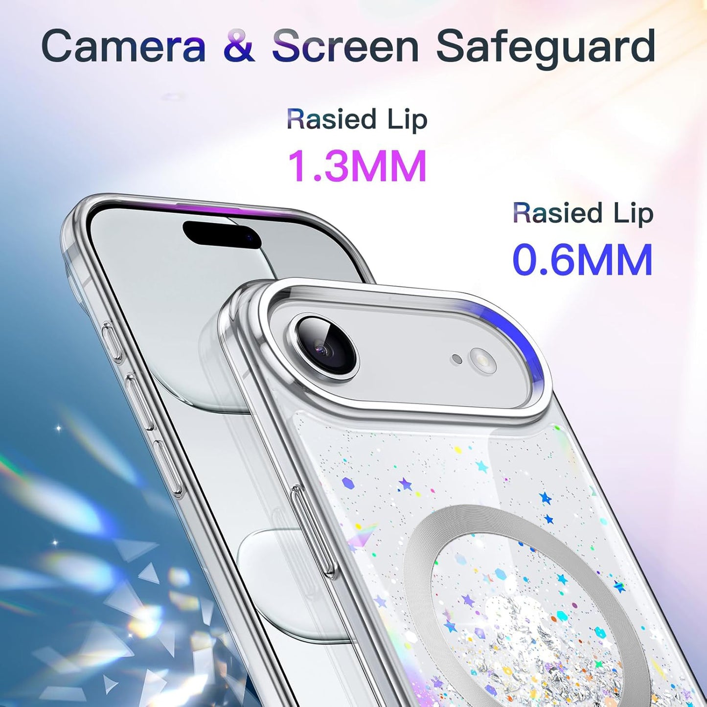 iPhone 17 Air (6.5") Glitter Case Clear MagSafe Compatible Sparkly Shockproof Bling Phone Cover