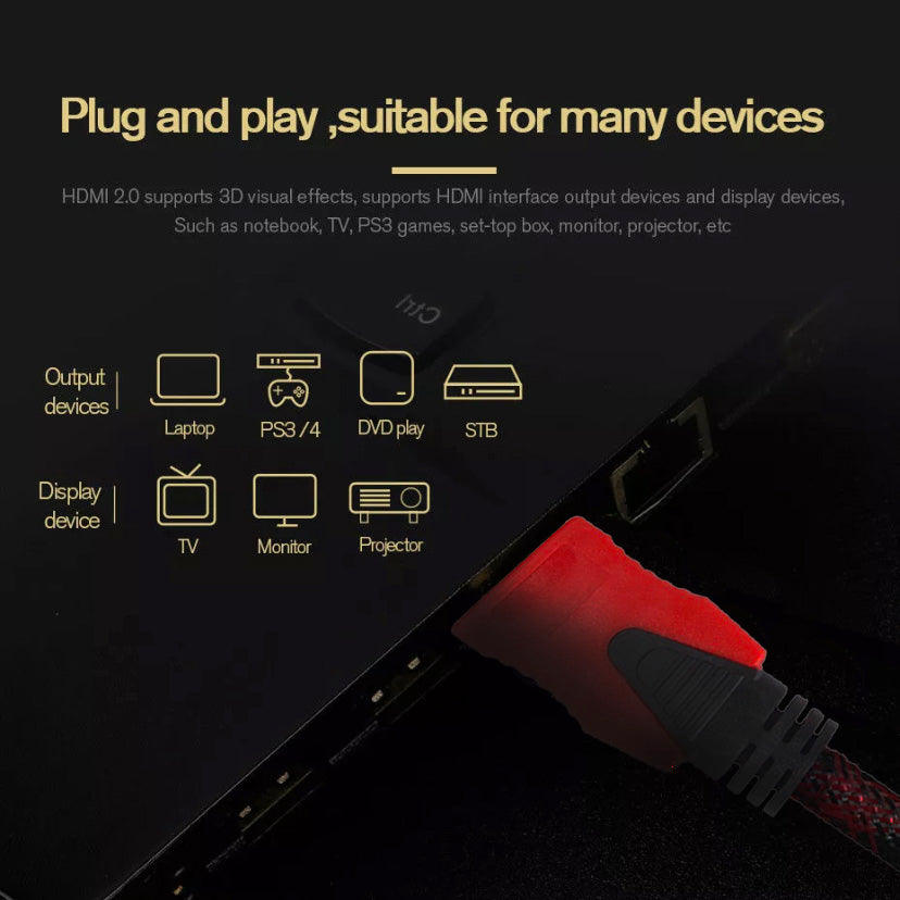 HDMI to HDMI Cable Braided Male to Male Gold Plated 4K 3D 1080P