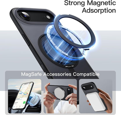 For iPhone 17 Air (6.5") Magnetic MagSafe Shockproof Case Ring Stand Black Cover