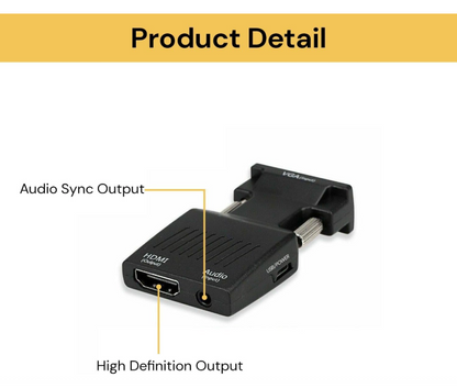 VGA Male to HDMI Female Converter Adapter 1080P with Audio Output and USB Power Cable