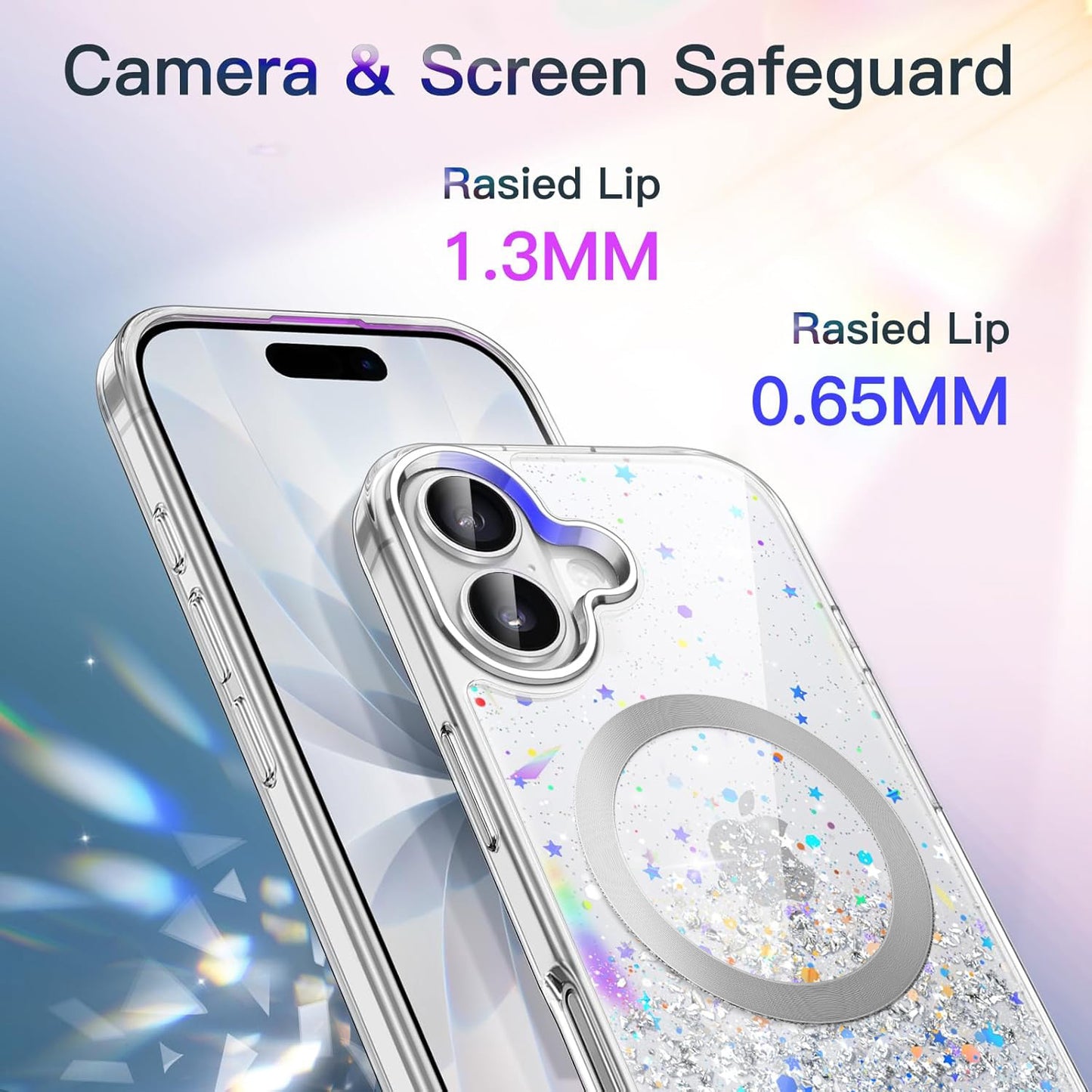 iPhone 17 (6.3") Glitter Case Clear MagSafe Compatible Sparkly Shockproof Bling Phone Cover