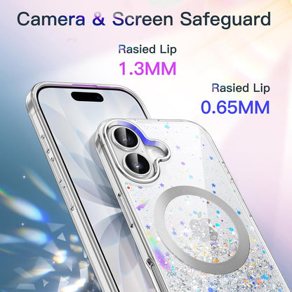 iPhone 17 (6.3") Glitter Case Clear MagSafe Compatible Sparkly Shockproof Bling Phone Cover