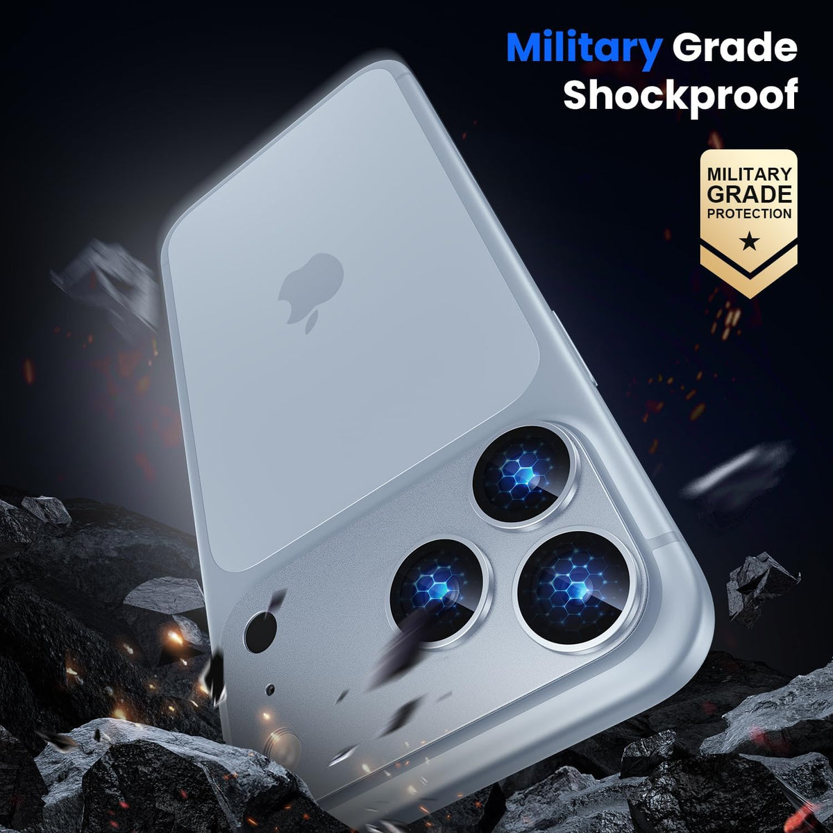 iPhone 18 Pro Max / 17 Pro Max Camera Lens Protector, Military Grade Aluminum Alloy & Tempered Glass, Glacier Titanium