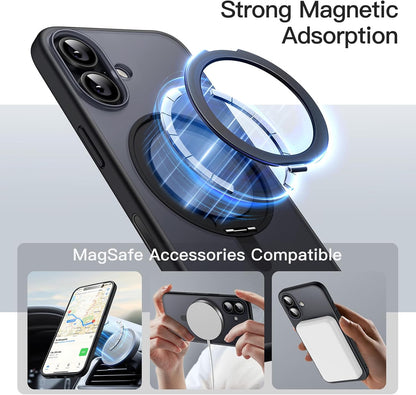 For iPhone 17 (6.3") Magnetic MagSafe Shockproof Case Ring Stand Black Cover
