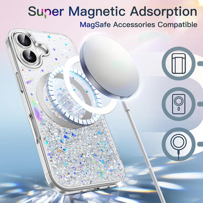 iPhone 17 (6.3") Glitter Case Clear MagSafe Compatible Sparkly Shockproof Bling Phone Cover