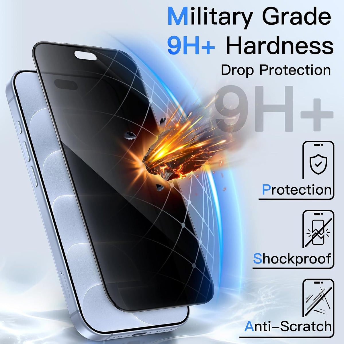 For iPhone 18 Pro (6.3”) Tempered Glass Privacy Screen Protector Anti-Spy 9H Hardness