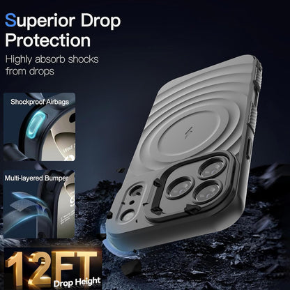 For Apple iPhone 17 Pro Max Magnetic Magsafe Case Back Camera Holder Ripple Cover (Black)