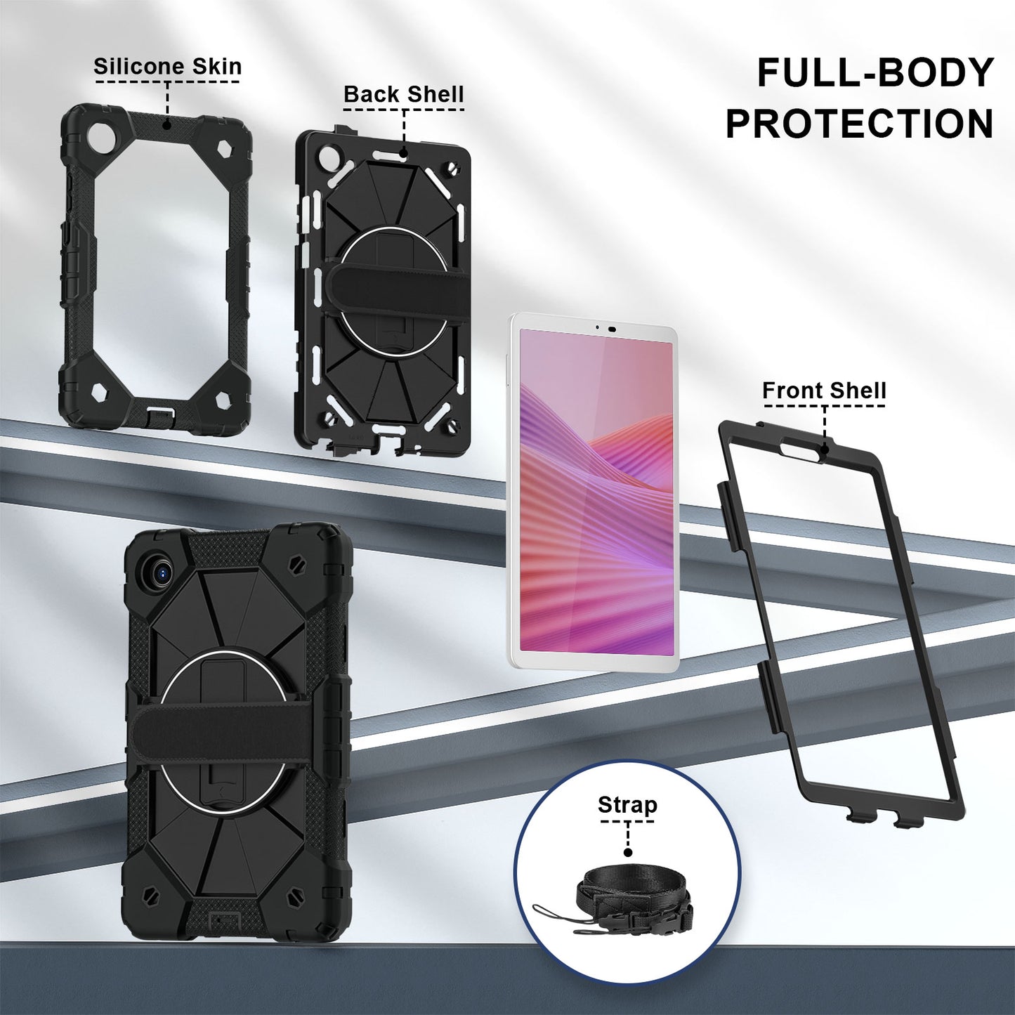 For Lenovo One 8.7" (2025) & Tab K9 TB305FU Rugged Stand Hard Case Shockproof Cover Strap