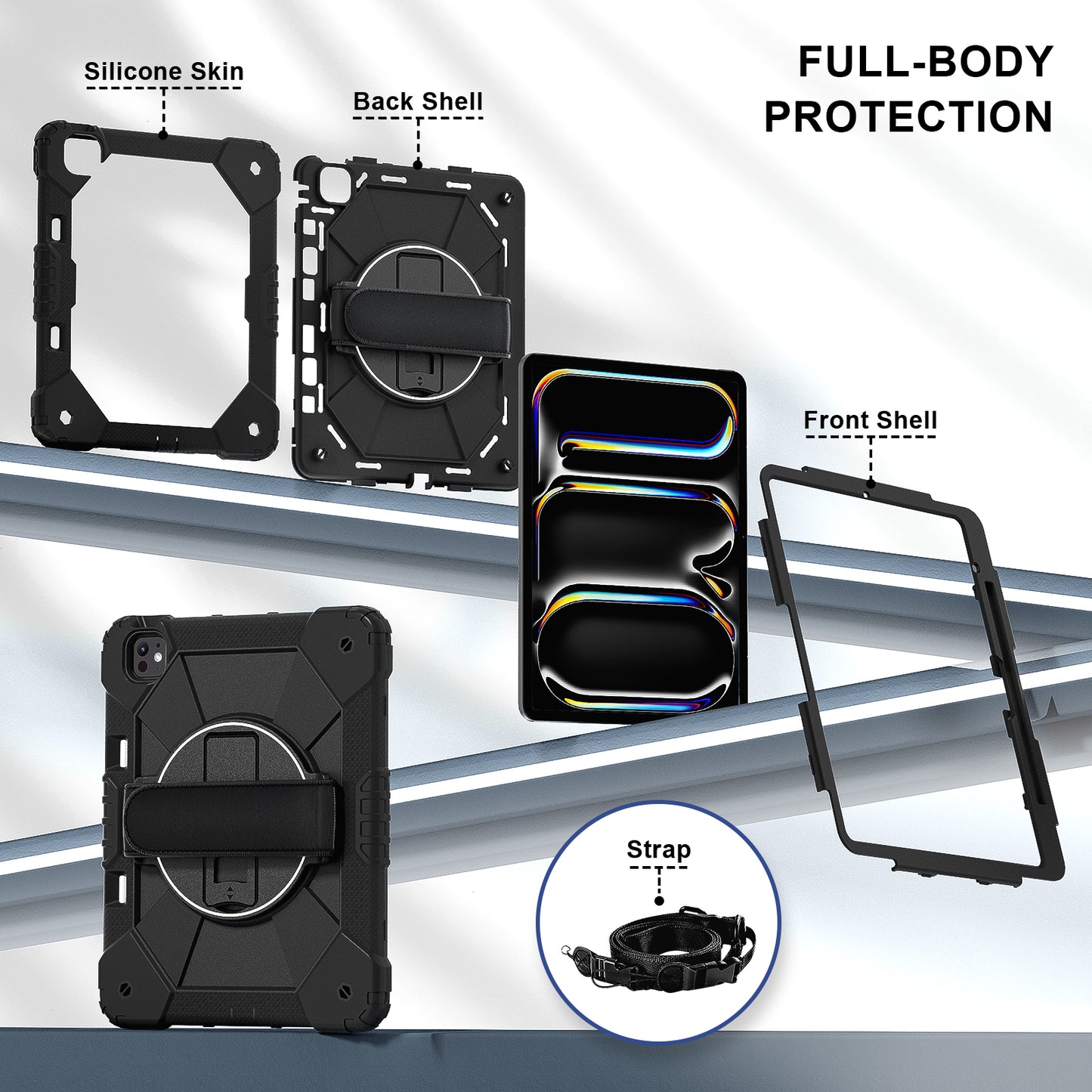 Rugged Stand Hard Case Shockproof Cover Strap For iPad Pro 13" (2024)