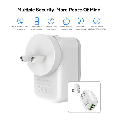 TOPK Wall Charger Travel Adapter AU Plug 3.4A 3 USB With LED Touch Night Light