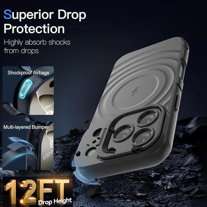 For Apple iPhone 17 Pro Magnetic Magsafe Case Back Camera Holder Ripple Cover (Black)