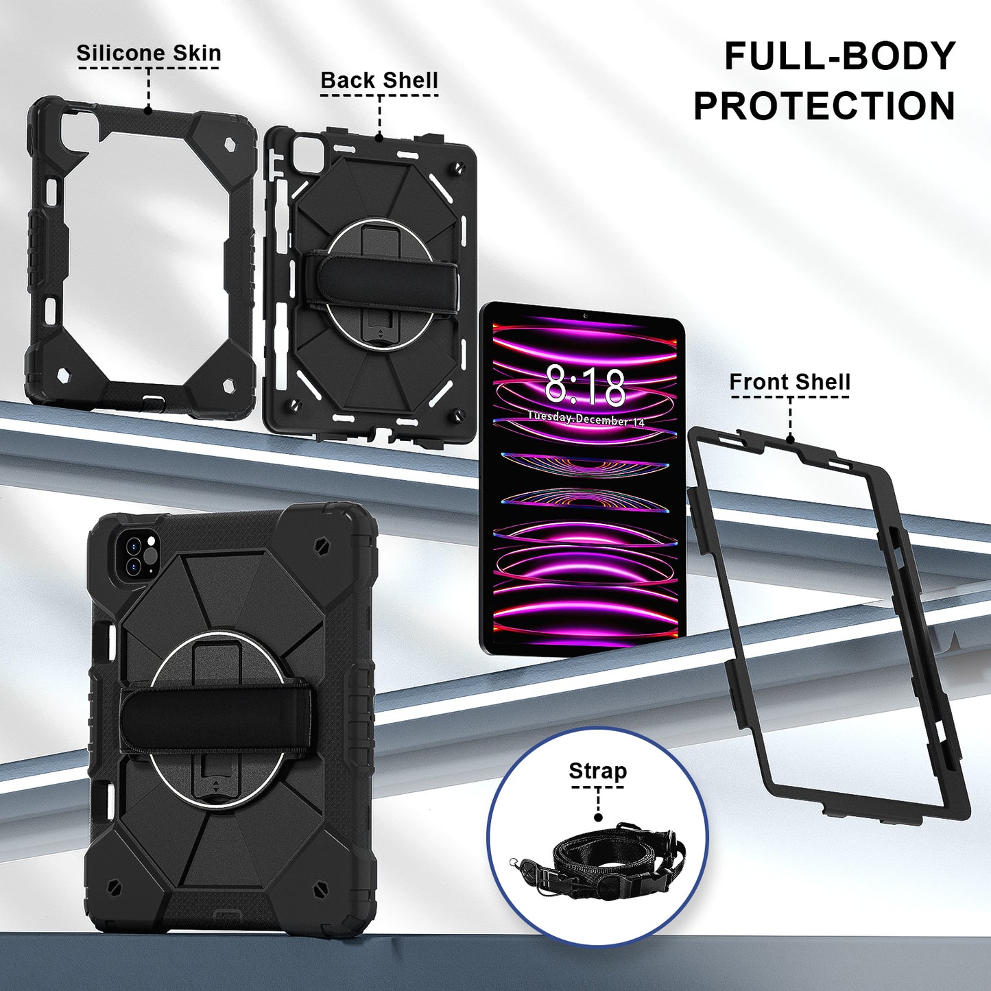 Rugged Stand Hard Case Shockproof Cover Strap For iPad Air 4/5 & Pro 11" (2018–2022)