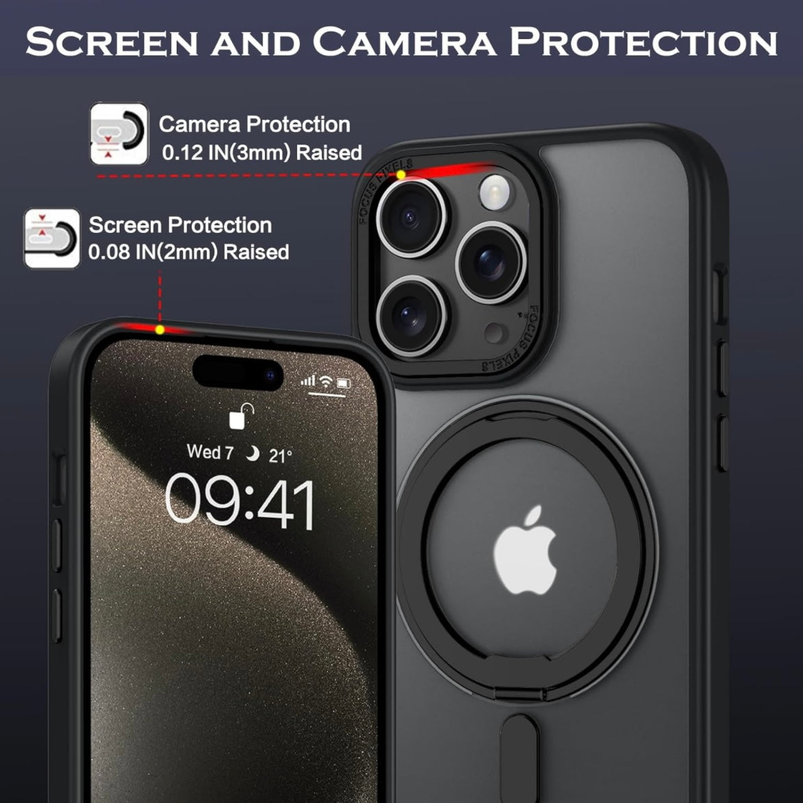 For iPhone 16 15 14 Pro Max Plus Magnetic MagSafe Phone Shockproof Case Ring Stand Cover