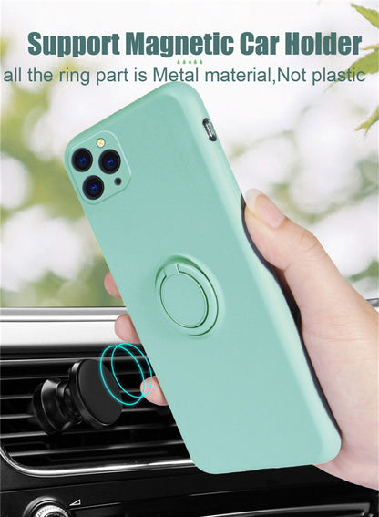 Ring Stand Case Shockproof Magnet Silicone Cover For iPhone