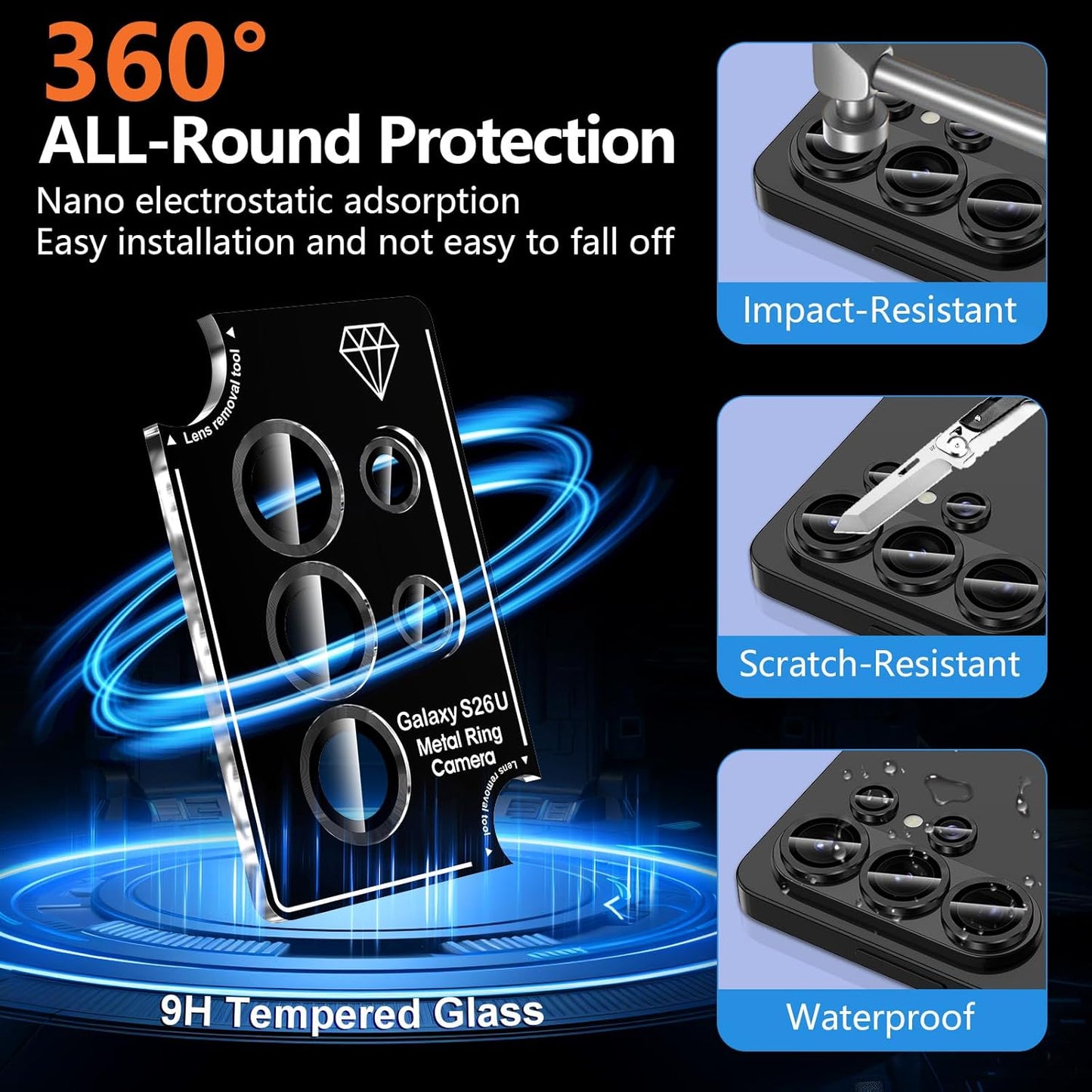 For Samsung Galaxy S26 Ultra Metal Camera Lens Glass Individual Eagle Protector Cover (Black)